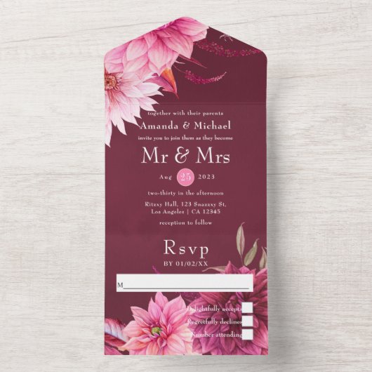 Invitation Tout En Un La Bourgogne et le Mariage de automne d'automne to (À l'intérieur)