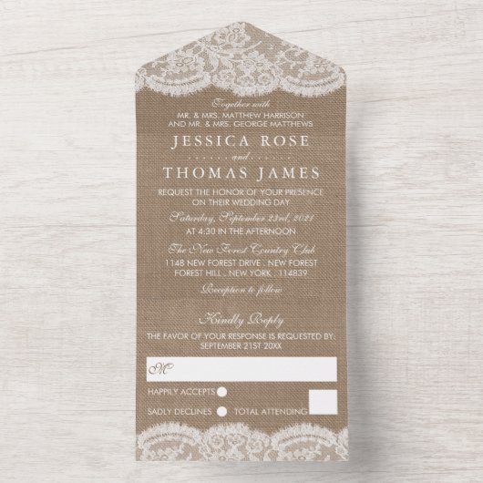 Invitation Tout En Un La collection de mariage Burlap & Lace (À l'intérieur)