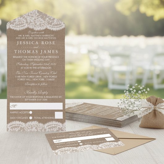 Invitation Tout En Un La collection de mariage Burlap & Lace