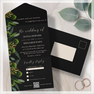 Invitation Tout En Un La verdure botanique noire Code QR