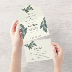 Invitation Tout En Un La verdure d'hiver   Mariage ivoire