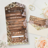 Invitation Tout En Un Lace Baby's Breath & String Lights Rustic Mariage