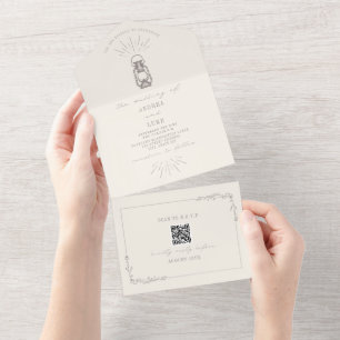 Invitation Tout En Un Lanterne rustique Améthyste QR Code RSVP