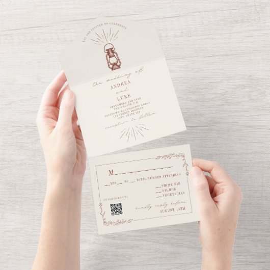 Invitation Tout En Un Lanterne rustique en terre cuite Mariage RSVP (Déchirure)