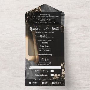 Invitation Tout En Un Lanterne Rustique & Roses Gris Argent Mariage
