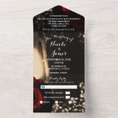 Invitation Tout En Un Lanterne Rustique & Roses Rouges Glam Mariage + RS (À l'intérieur)