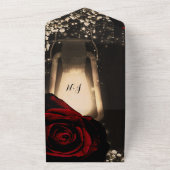 Invitation Tout En Un Lanterne Rustique & Roses Rouges Glam Mariage + RS (Dehors)