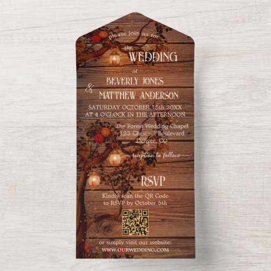 Invitation Tout En Un Lanternes automnales rustiques Terra Cotta Mariage (À l'intérieur)