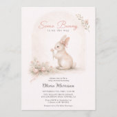 Invitation Tout en Un Lapin Rose Arc Bébé Naissance (Devant)