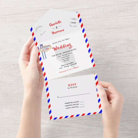 Invitation Tout En Un Las Vegas Destination Mariage Airmail Tout en un I (Déchirure)