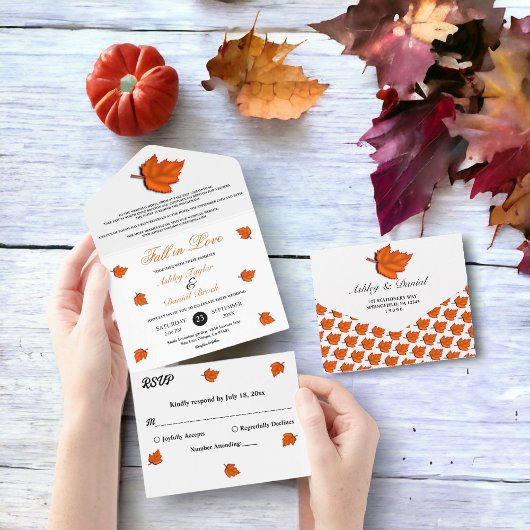 Invitation Tout En Un L'automne rustique élégant laisse chic Mariage de 
