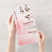 Invitation Tout En Un Lavage d'aquarelle et branche mariage japonais (Déchirure)