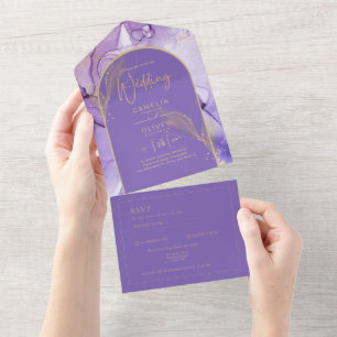 Invitation Tout En Un Lavande énigmatique et Mariage violet or