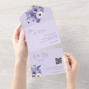 Invitation Tout En Un Lavande Lilac Romantique Floral Qr Code Mariage