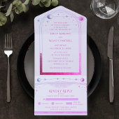 Invitation Tout En Un Lavande Mystique rose Lune Soleil Étoiles Espace