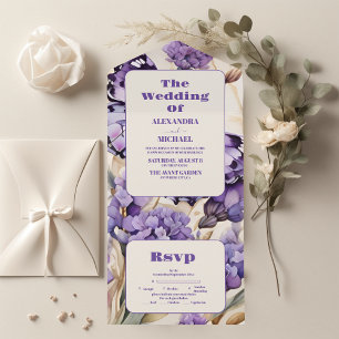 Invitation Tout En Un Lavande Purple Floral Mariage élégant