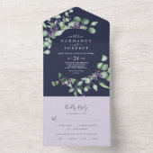 Invitation Tout En Un Lavande rustique et Eucalyptus | Mariage bleu mari (À l'intérieur)