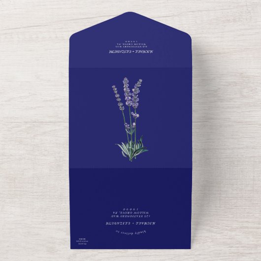 Invitation Tout En Un Lavande rustique et Eucalyptus | Mariage bleu mari (Dehors)