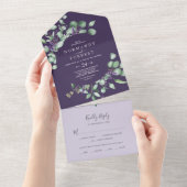Invitation Tout En Un Lavande rustique et Eucalyptus | Mariage violet (Déchirure)