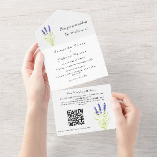 Invitation Tout En Un Lavande Rustique Floral Aquarelle QR Code Mariage