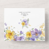 Invitation Tout En Un Lavande violet jaune doré Mariage floral RSVP (Verso)