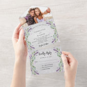 Invitation Tout En Un Lavender argent violet fleurs photo mariage (Déchirure)
