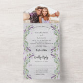 Invitation Tout En Un Lavender argent violet fleurs photo mariage (À l'intérieur)