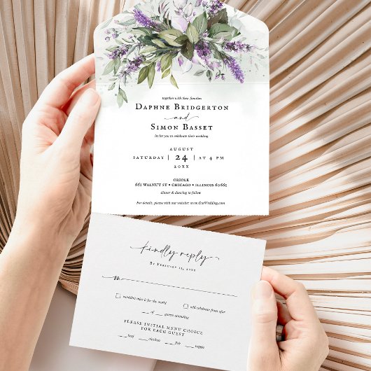 Invitation Tout En Un Lavender Green Script Tout en un mariage Inviter