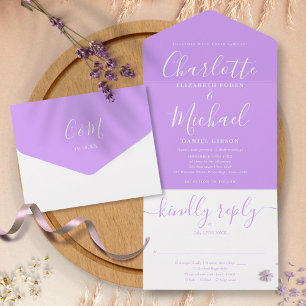 Invitation Tout En Un Lavender Lilac Élégant Script minimaliste Mariage