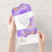 Invitation Tout En Un Lavender Lilac Mariage d'encre d'alcool tout en un (Déchirure)