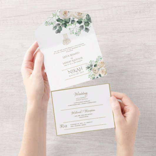Invitation Tout En Un Le MARIAGE Islamique NIKAH WALLIMAH Fleurs Tout En (Déchirure)