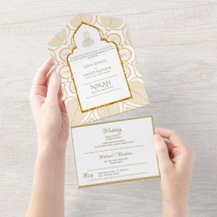 Invitation Tout En Un Le MARIAGE Islamique NIKAH WALLIMAH Gold Ornait