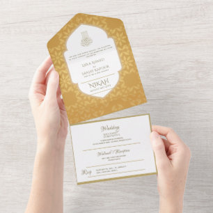 Invitation Tout En Un Le MARIAGE Islamique NIKAH WALLIMAH Gold Ornait