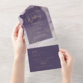 Invitation Tout En Un LeahG Ink Ombre violet Lavender Mariage or (Déchirure)