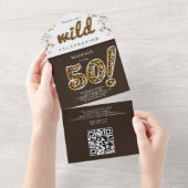 Invitation Tout En Un Leopard Foil Balloon 50e anniversaire QR Code RSVP (Déchirure)
