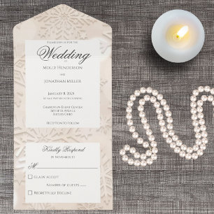 Invitation Tout En Un Les tons modernes du flocon de neige beige