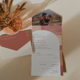 Invitation Tout En Un Lever de soleil en terre cuite Mariage Bohème