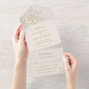 Invitation Tout En Un Ligne d'ivoire moderne Art Floral Mariage élégant