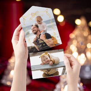 Invitation Tout En Un Ligne Or Festive Tirée Cadre Ruban 1-Photo