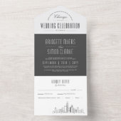 Invitation Tout En Un Ligne Skyline Chicago Deco | Mariage de style gris (À l'intérieur)