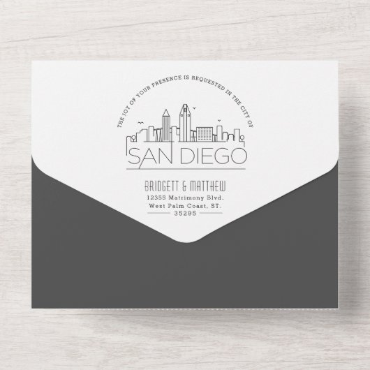 Invitation Tout En Un Ligne Skyline San Diego Deco | Mariage de style gr (Verso)