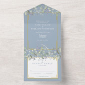 Invitation Tout En Un Lilac Foliage Dusty Mariage Monogramme bleu (À l'intérieur)