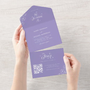 Invitation Tout En Un Lilac Lavender Botanique Moderne Typographie Viole