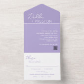 Invitation Tout En Un Lilac QR Code minimum Mariage moderne (À l'intérieur)