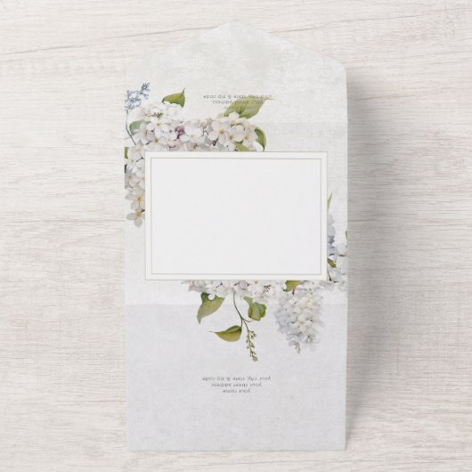 Invitation Tout En Un Lilacs blancs romantiques rustiques sur blanc Sans (Dehors)