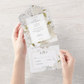 Invitation Tout En Un Lilacs blancs romantiques rustiques sur blanc Sans (Déchirure)