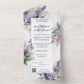 Invitation Tout En Un Lilacs et bruyère sur blanc marbré avec code QR (À l'intérieur)