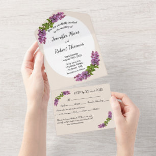 Invitation Tout En Un Lilacs et crème tout en un mariage Invite_2