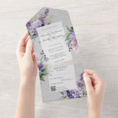 Invitation Tout En Un Lilacs & Heather on Grey avec code QR (Déchirure)