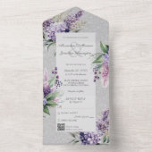 Invitation Tout En Un Lilacs & Heather on Grey avec code QR (À l'intérieur)